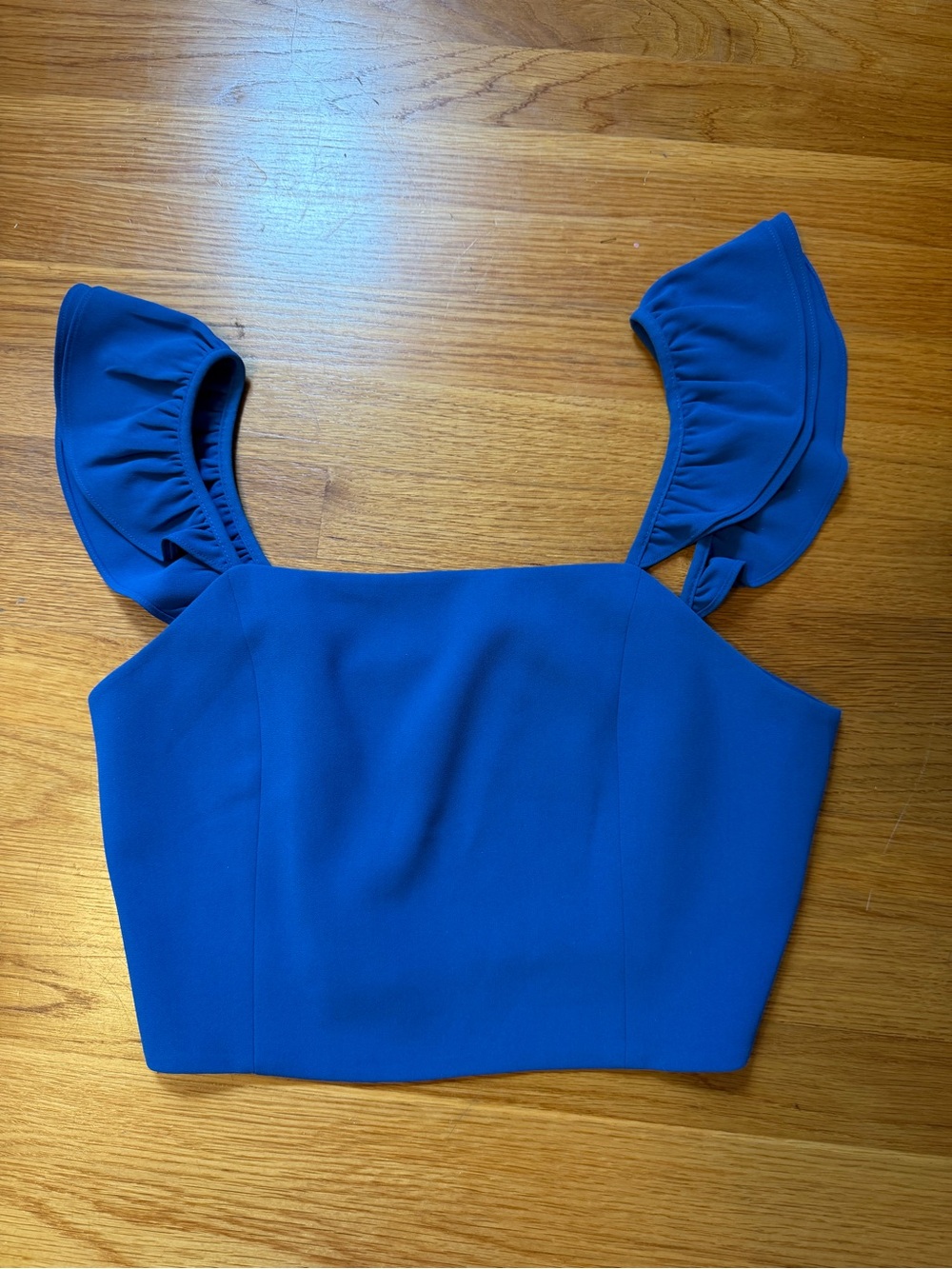 Women's Blue Ruffle Strap Crop Top